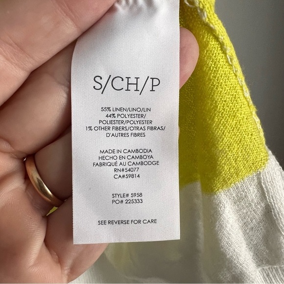 Cabi Sweater Pullover Light Weight Happy Hour Neon summer Stripe Yellow 5958 - Picture 4 of 5
